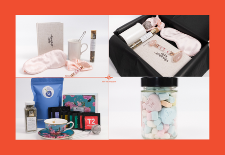 Orange logo shaped like a tied ribbon for gift box company Just The Thought AU.