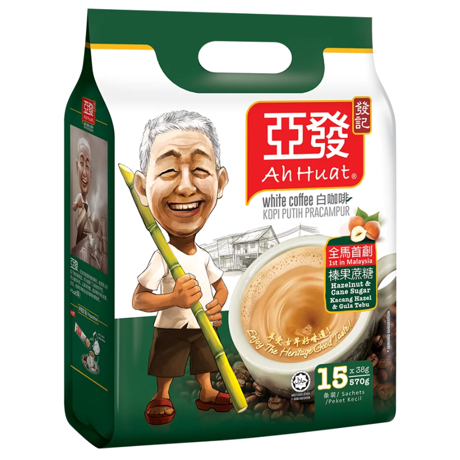 Ah Huat Hazelnut & Cane Sugar White Coffee 15x38g