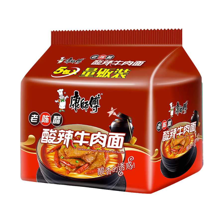 Master Kong Old Mature Vinegar Sour & Spicy Beef Noodles 5x111g Pack (BB: 07.12.25)
