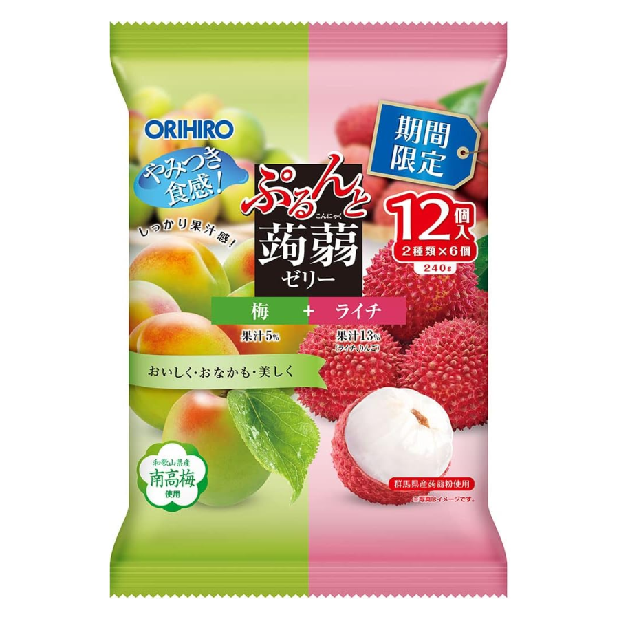 Orihiro Purunto Konnyaku Jelly (Plum & Lychee) 12x20g (BB: 30.04.25)