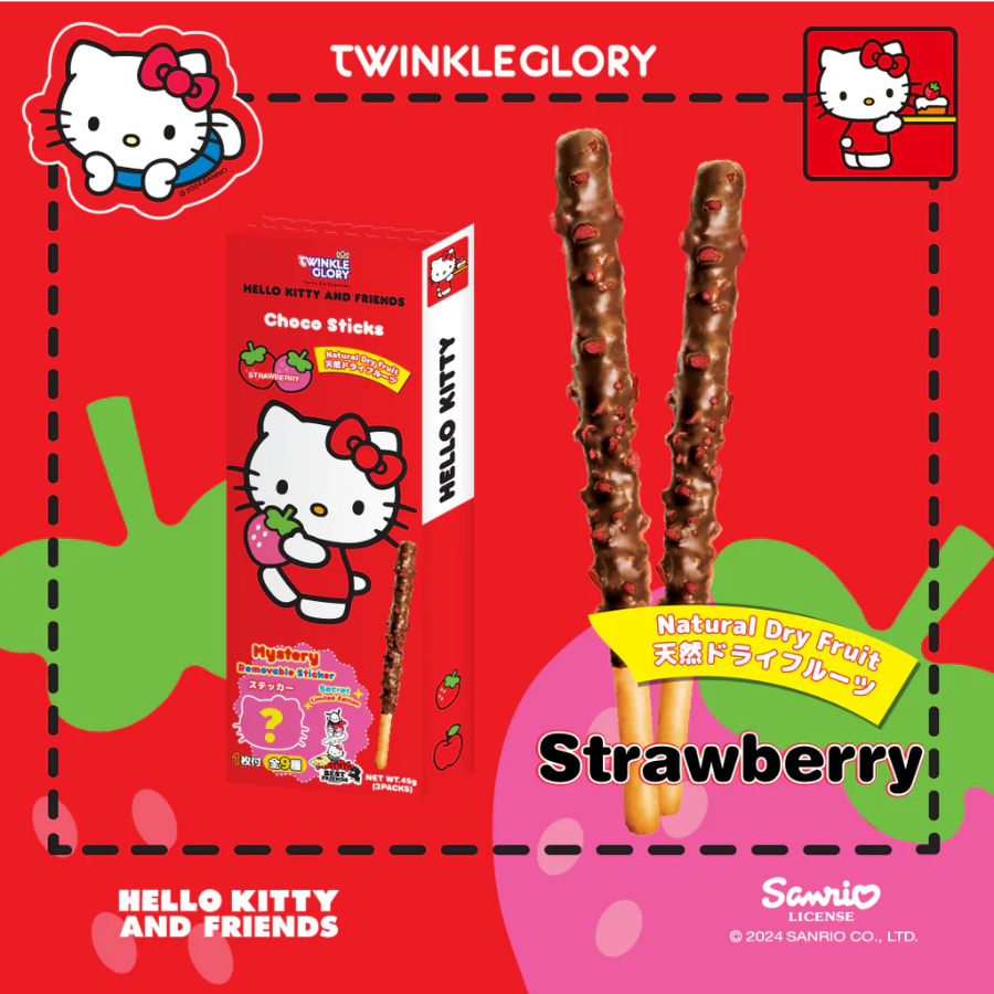 Twinkle Glory Hello Kitty Choco Sticks Strawberry Flavour 45g (BB: 15.09.25)