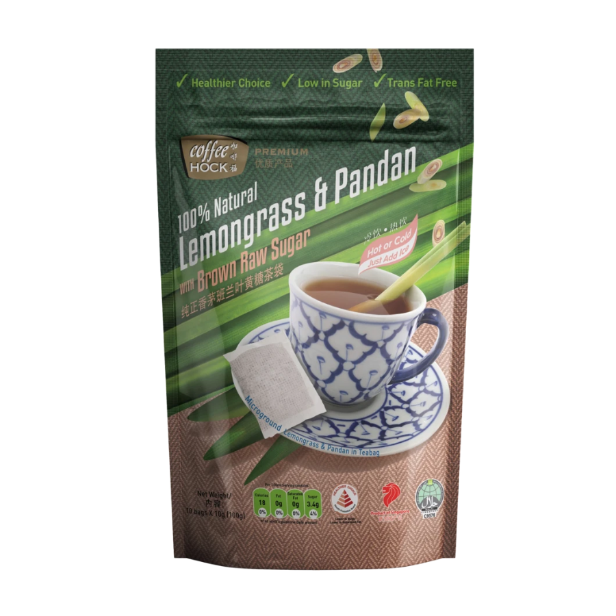 Coffee Hock Lemongrass & Pandan Tea with Brown Raw Sugar 10x10g