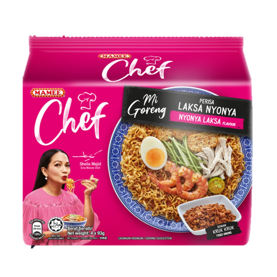Mamee Chef Mi Goreng Laksa Nyonya 4x93g Pack (EXP: 05.07.25)
