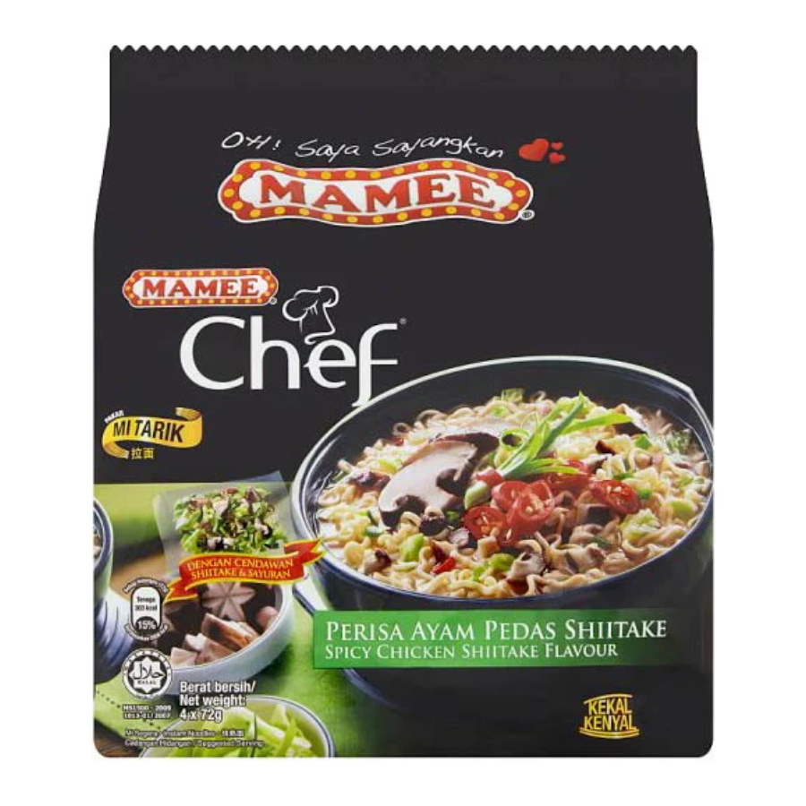 Mamee Chef Spicy Chicken Shiitake Flavour 4x72g Pack (EXP: 01.07.24)