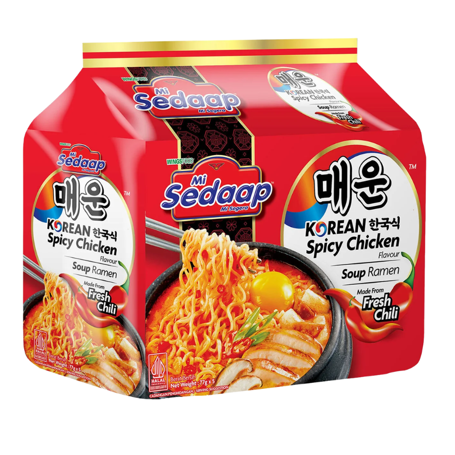 Mi Sedaap Korean Spicy Chicken Soup Ramen 5x77g Pack (EXP: 25.04.26)