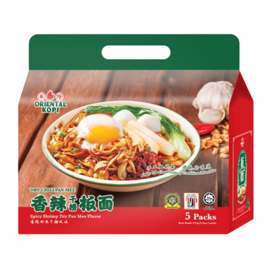 Oriental Kopi Spicy Shrimp Dry Pan Mee Dry 5x130g Pack