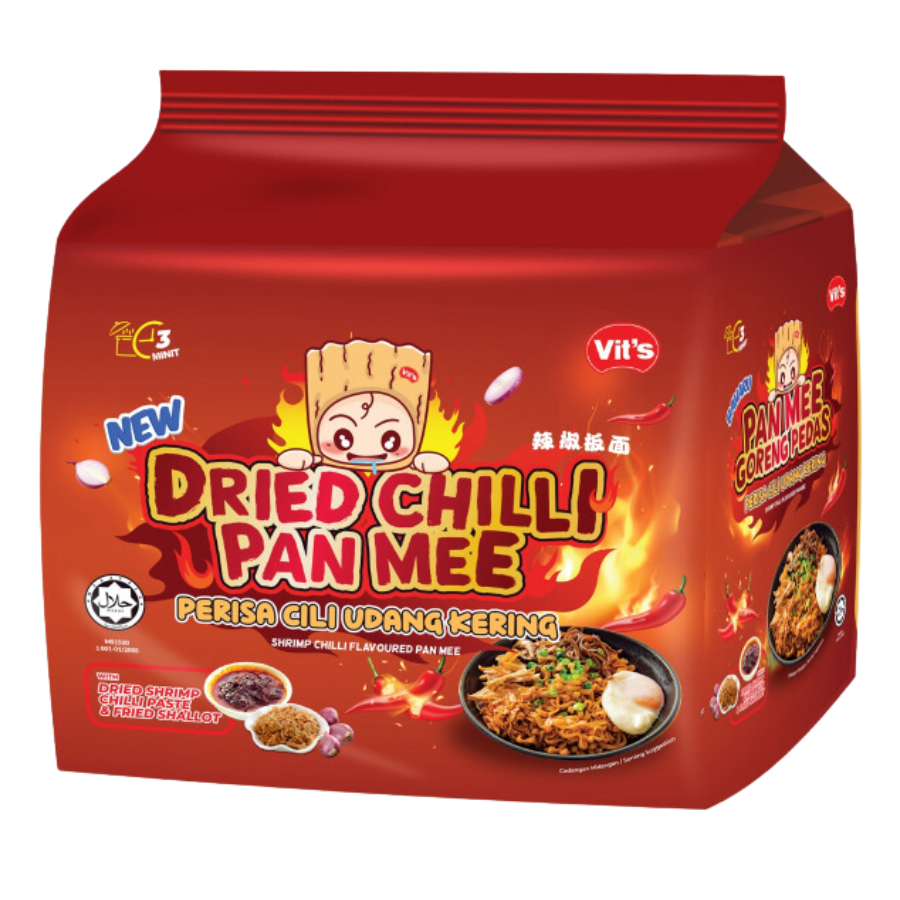 Vit's Dried Chilli Pan Mee Shrimp Chilli Flavoured 4x93g Pack (BB: 07.04.25)