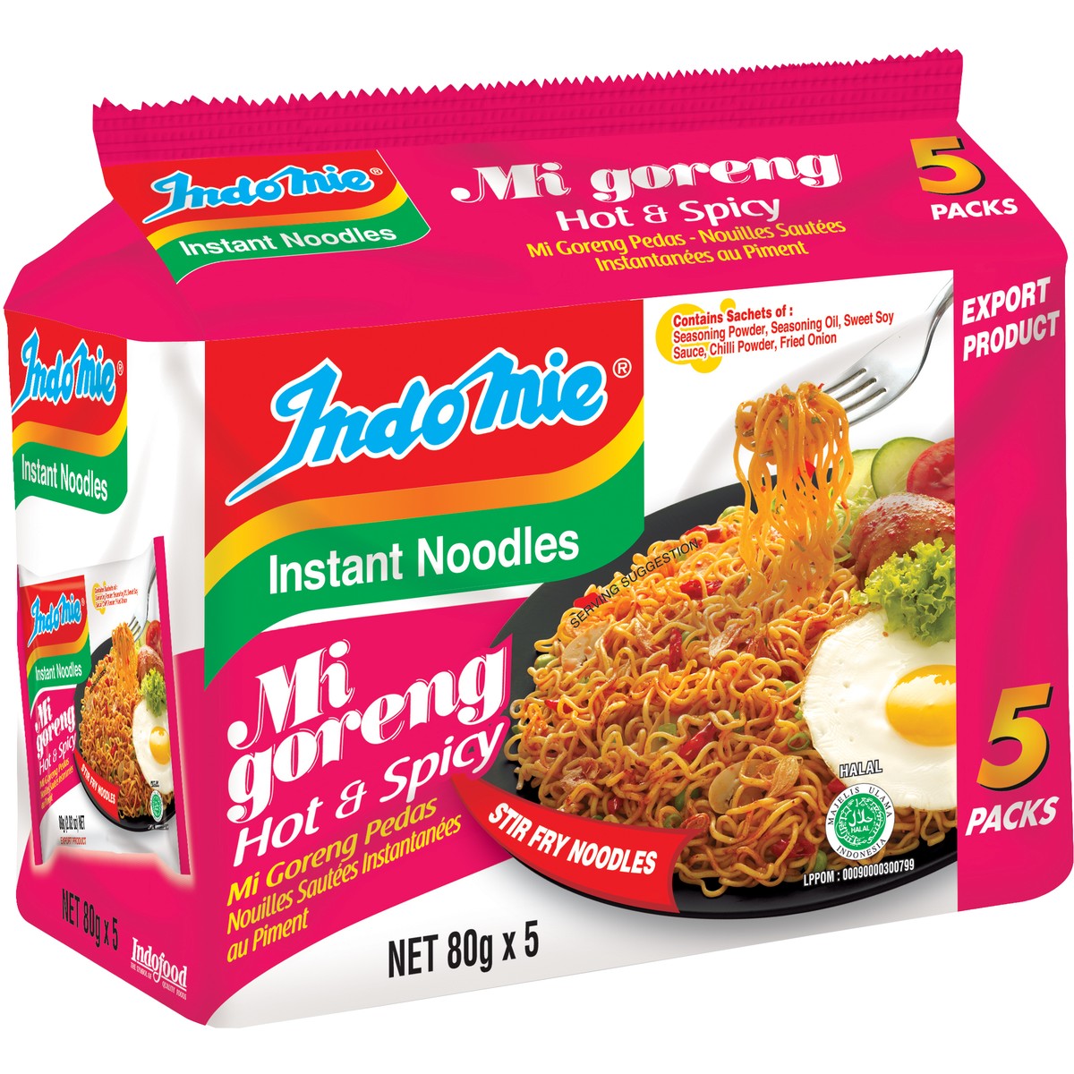 Indomie Mi Goreng Hot & Spicy Noodles 5x80g Pack