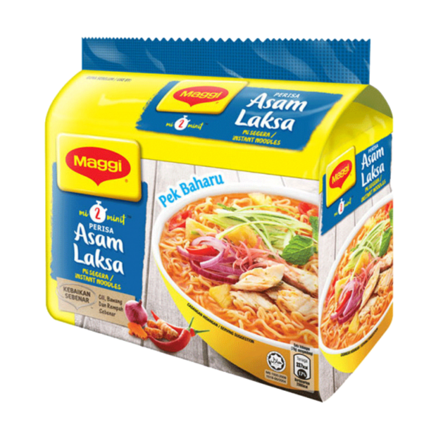 Maggi 2 Minute Asam Laksa Flavour Noodles 5x79g Pack (EXP: 30.06.24)