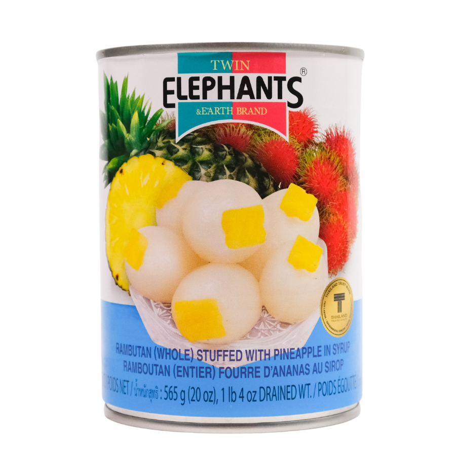 Twin Elephants & Earth Brand Rambutan Whole Stuffed with Pineapple in Syrup 565g